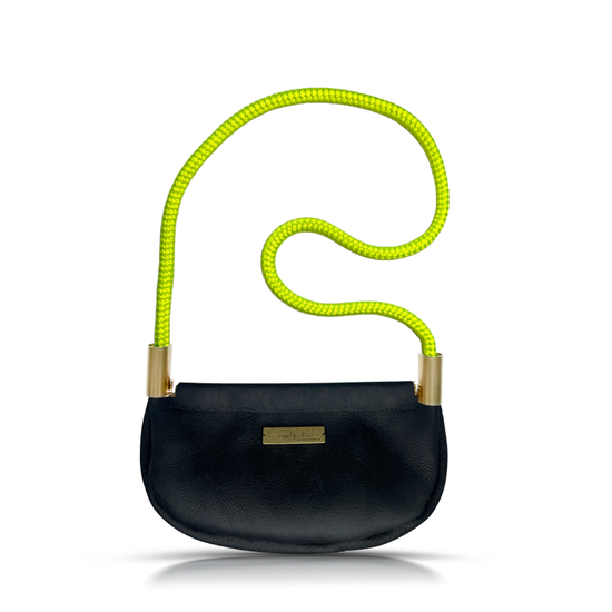 Clam Shell Bag in Black Leather