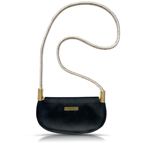 Black bag with gold shells on strap sale