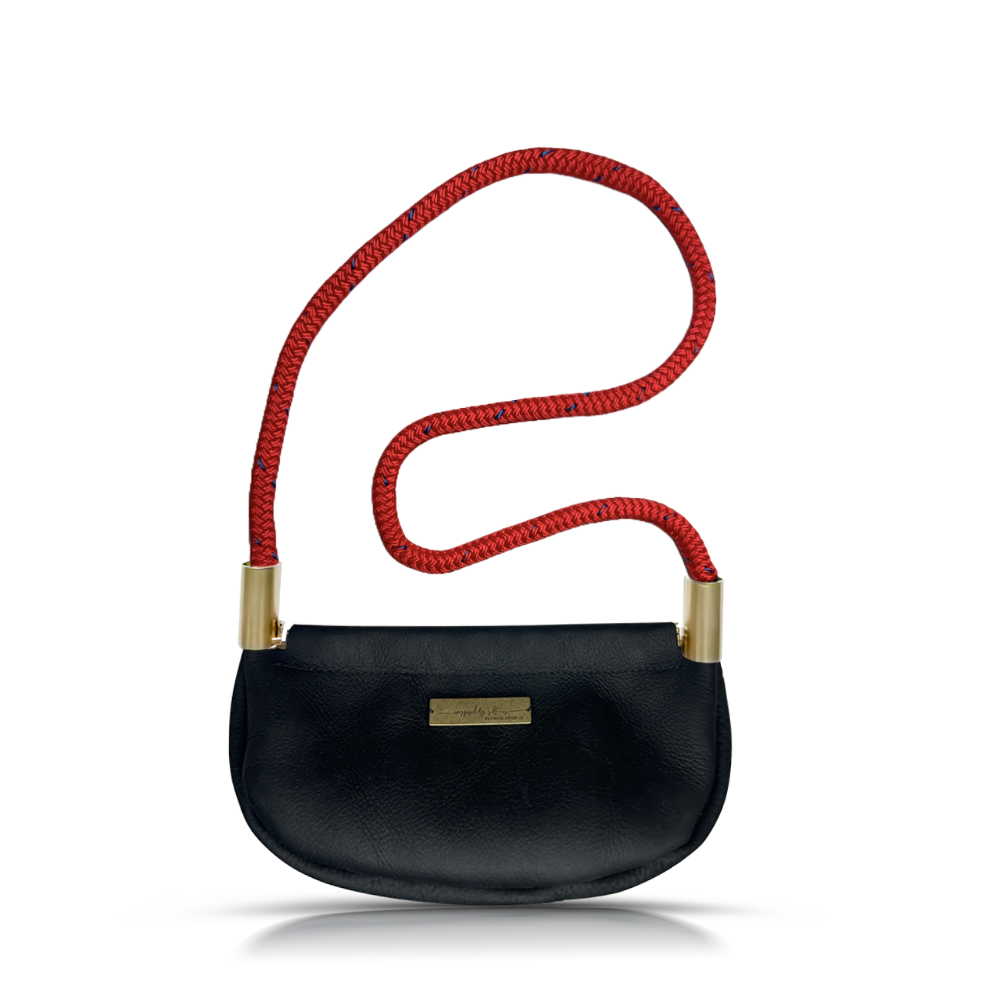 Clam Shell Bag in Black Leather