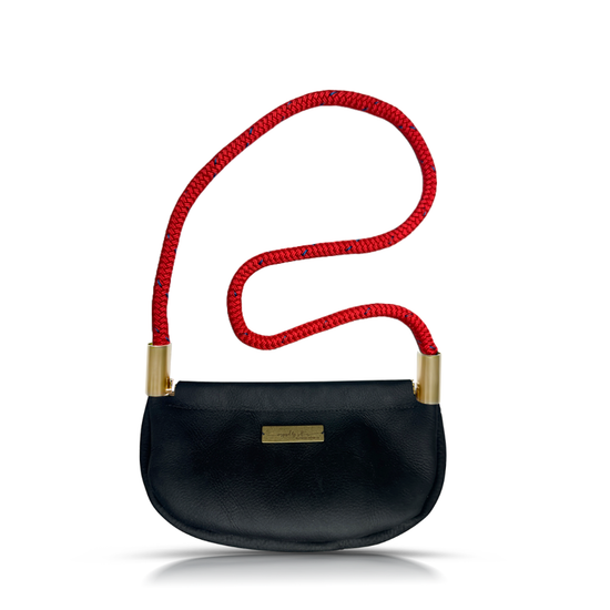 Clam Shell Bag in Black Leather