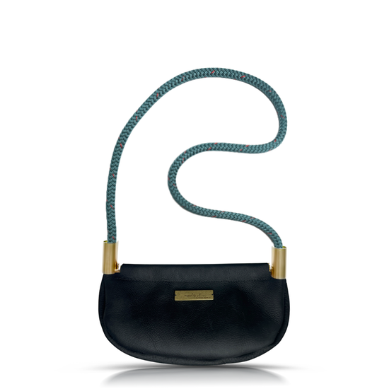 Clam Shell Bag in Black Leather