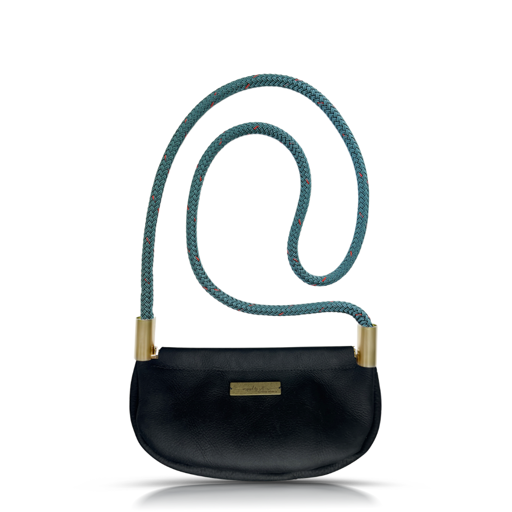 Clam Shell Bag in Black Leather