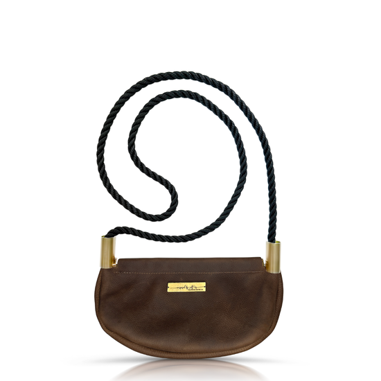 Clam Shell Bag in Brown Leather