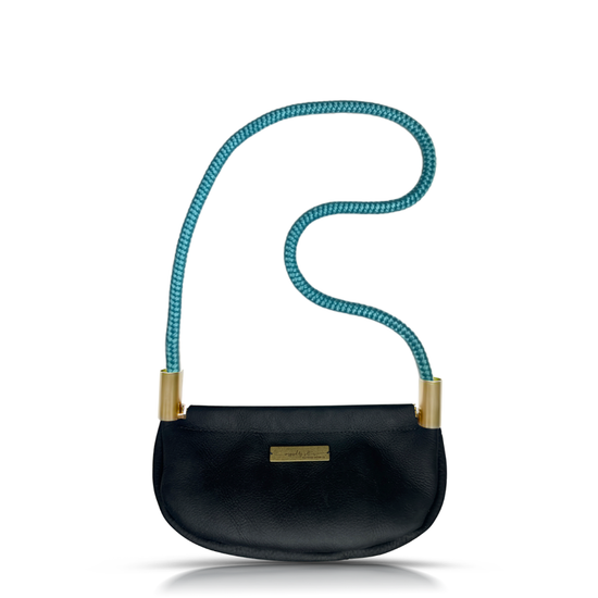 Clam Shell Bag in Black Leather