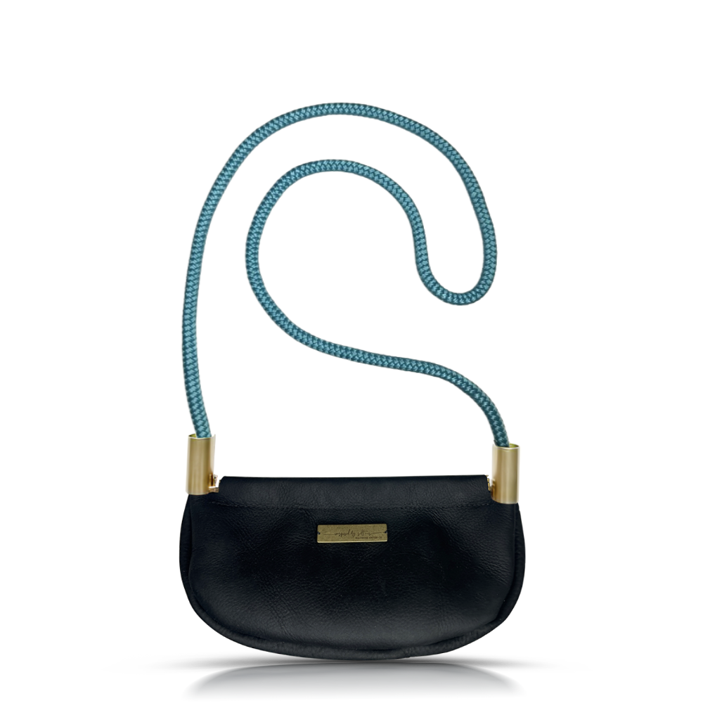 Clam Shell Bag in Black Leather