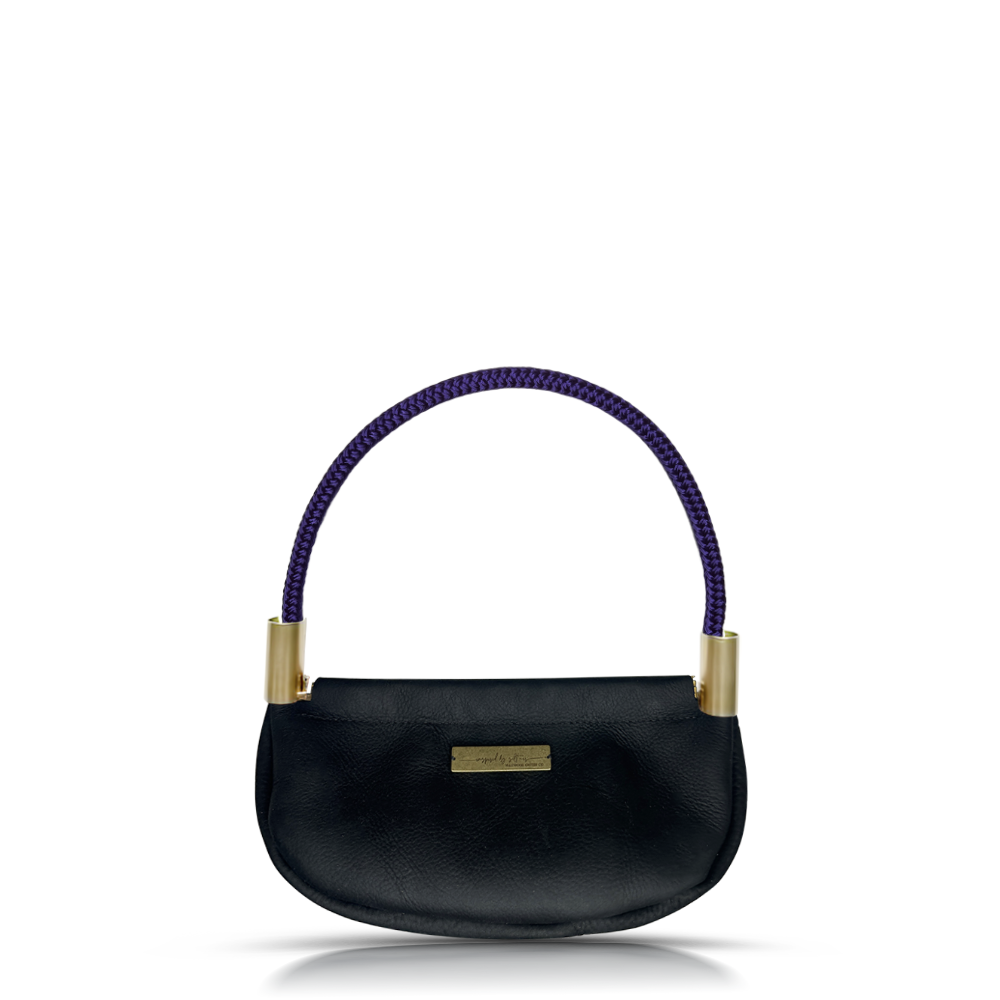 Clam Shell Bag in Black Leather