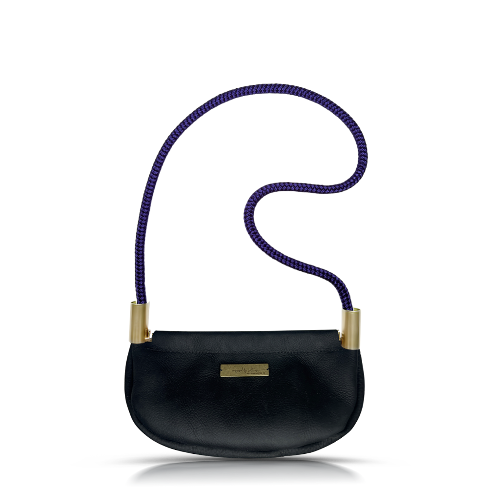 Clam Shell Bag in Black Leather