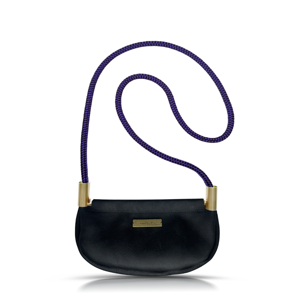 Clam Shell Bag in Black Leather