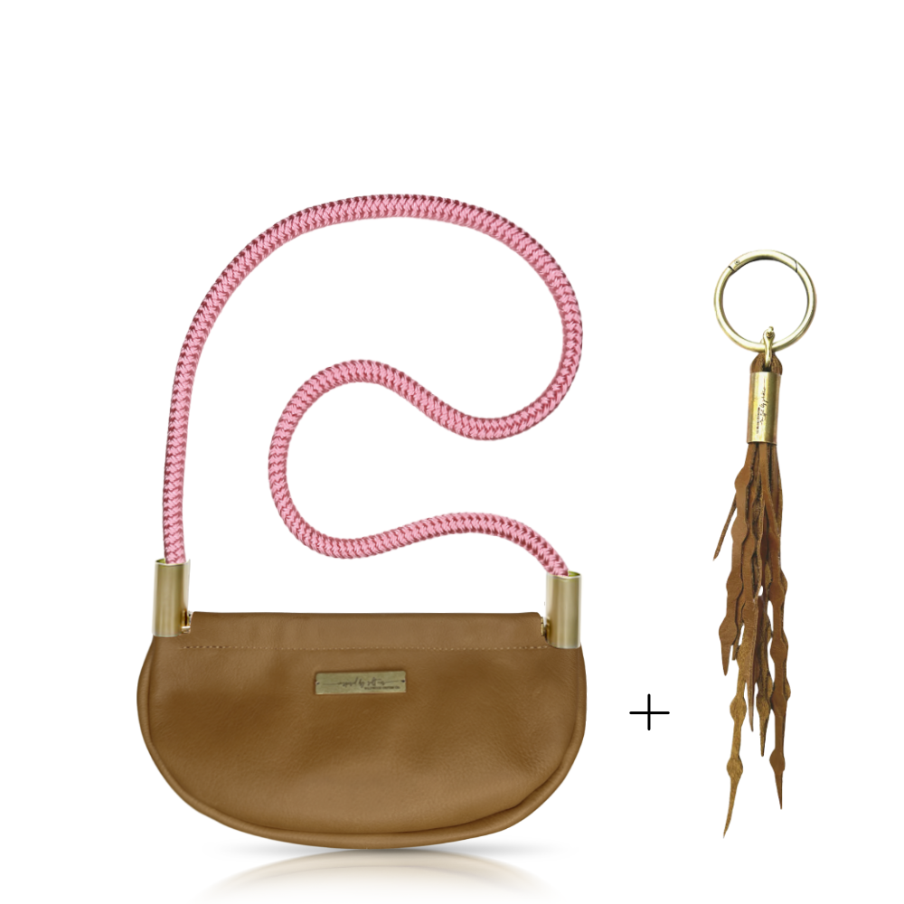 Clam Shell #Rope Color_Pink Beach Rose#Rope Handle Length_Shoulder (35")#Add Ons_Add a Matching Seaweed Tassel (save $10)