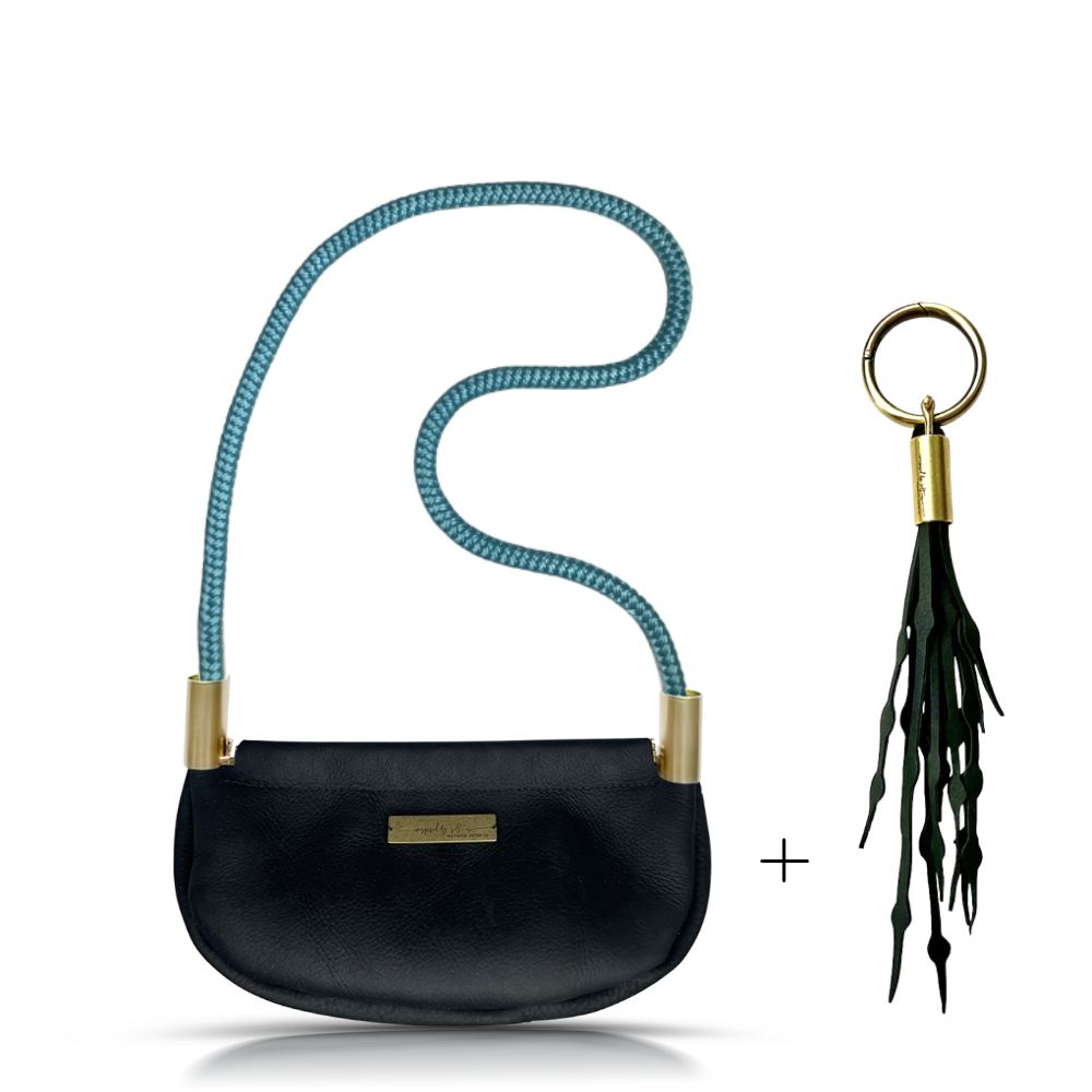 Clam Shell Bag in Black Leather