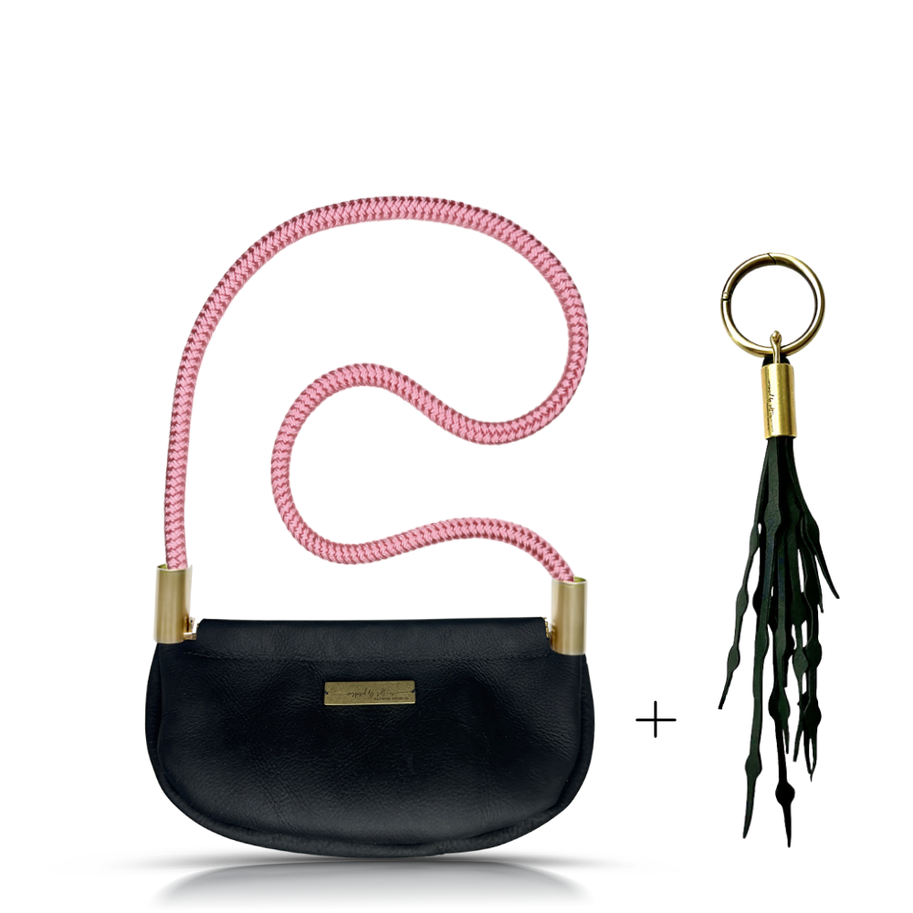 Clam Shell #Rope Color_Pink Beach Rose#Rope Handle Length_Shoulder (35")#Add Ons_Add a Matching Seaweed Tassel (save $10)