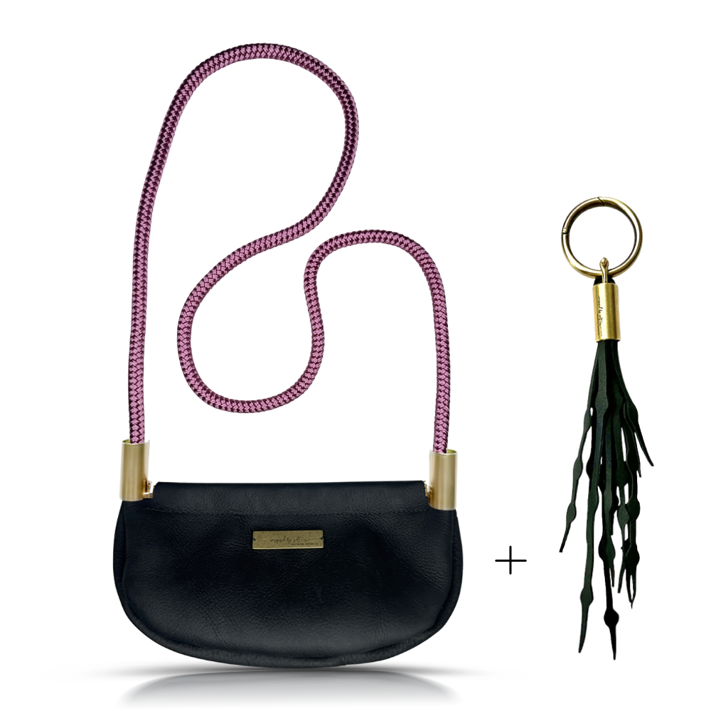 Clam Shell #Rope Color_Purple Beach Rose#Rope Handle Length_Crossbody (50")#Add Ons_Add a Matching Seaweed Tassel (save $10)