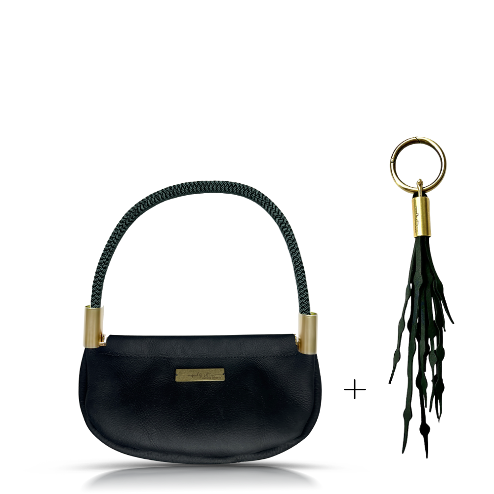 Clam Shell #Rope Color_Pine Green#Rope Handle Length_Wrist (19")#Add Ons_Add a Matching Seaweed Tassel (save $10)