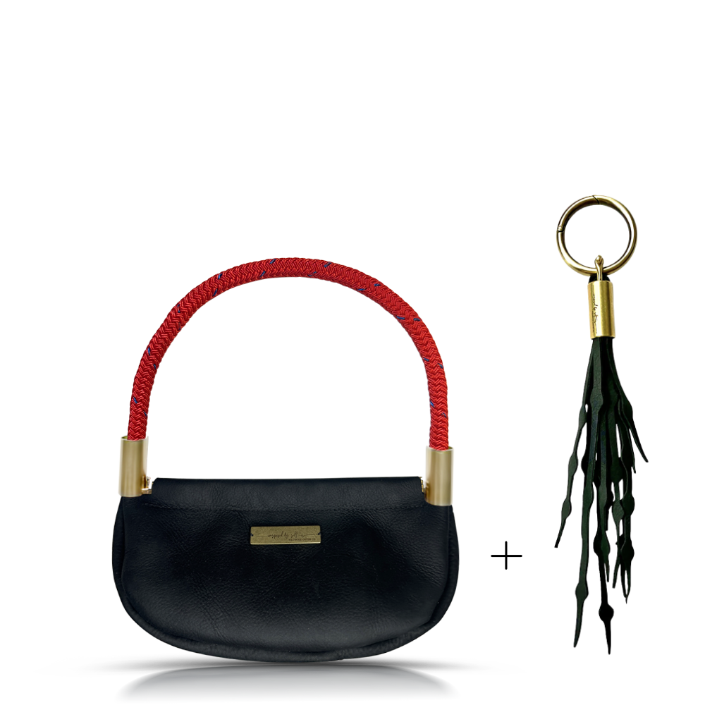 Clam Shell #Rope Color_Winterberry Red#Rope Handle Length_Wrist (19")#Add Ons_Add a Matching Seaweed Tassel (save $10)