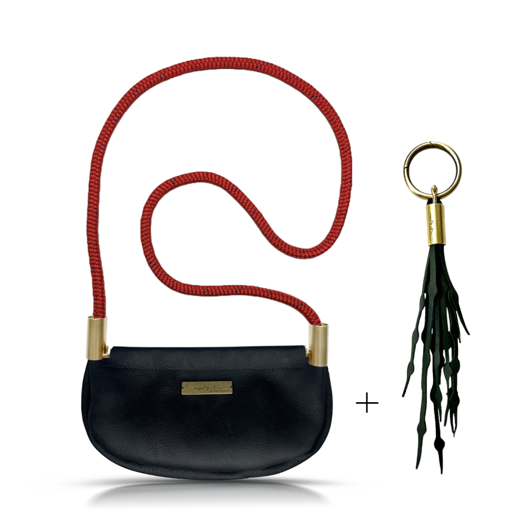 Clam Shell #Rope Color_Winterberry Red#Rope Handle Length_Crossbody (50")#Add Ons_Add a Matching Seaweed Tassel (save $10)