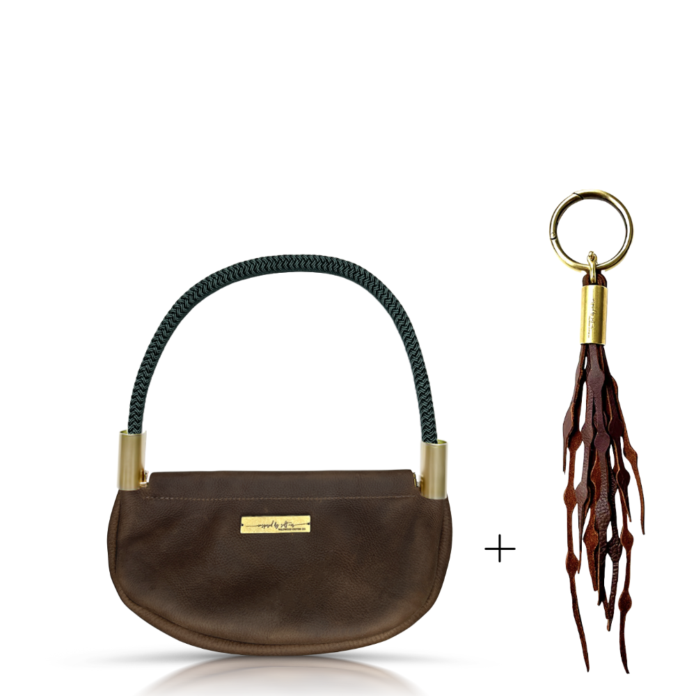 Clam Shell #Rope Color_Pine Green#Rope Handle Length_Wrist (19")#Add Ons_Add a Matching Seaweed Tassel (save $10)