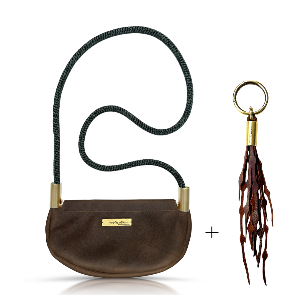 Clam Shell #Rope Color_Pine Green#Rope Handle Length_Crossbody (50")#Add Ons_Add a Matching Seaweed Tassel (save $10)