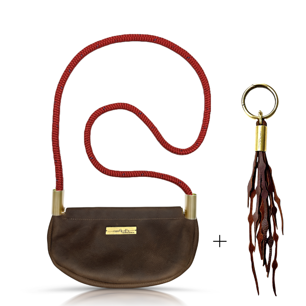 Clam Shell #Rope Color_Winterberry Red#Rope Handle Length_Crossbody (50")#Add Ons_Add a Matching Seaweed Tassel (save $10)