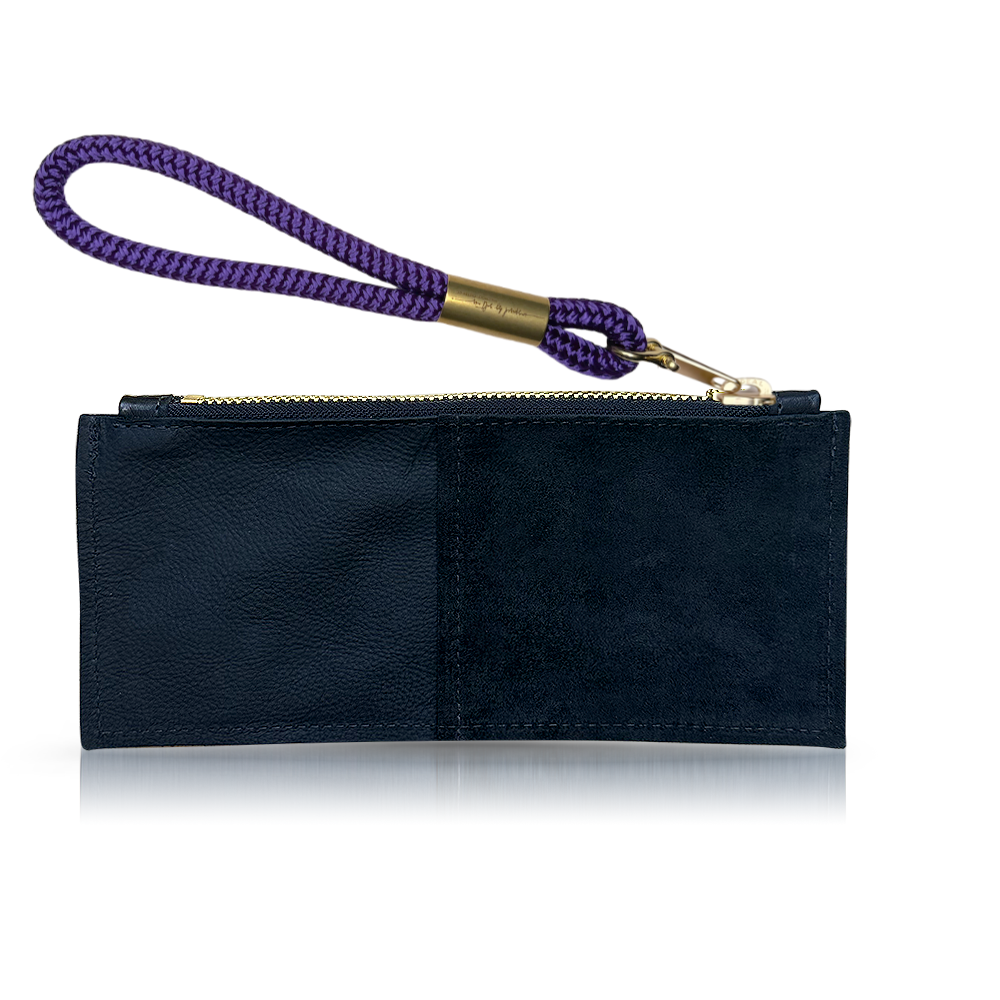 Leather Clutch + Rope Wristlet in Black Leather