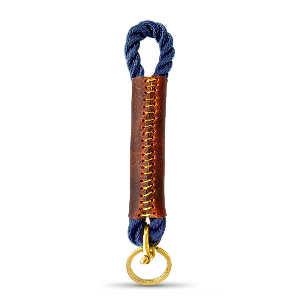 Rope + Leather Keychains #Keychain's Rope Color_New England Navy