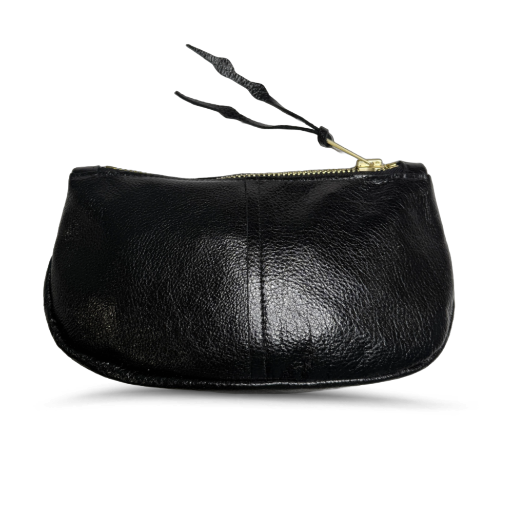 Makeup Bag in Black Metallic Leather