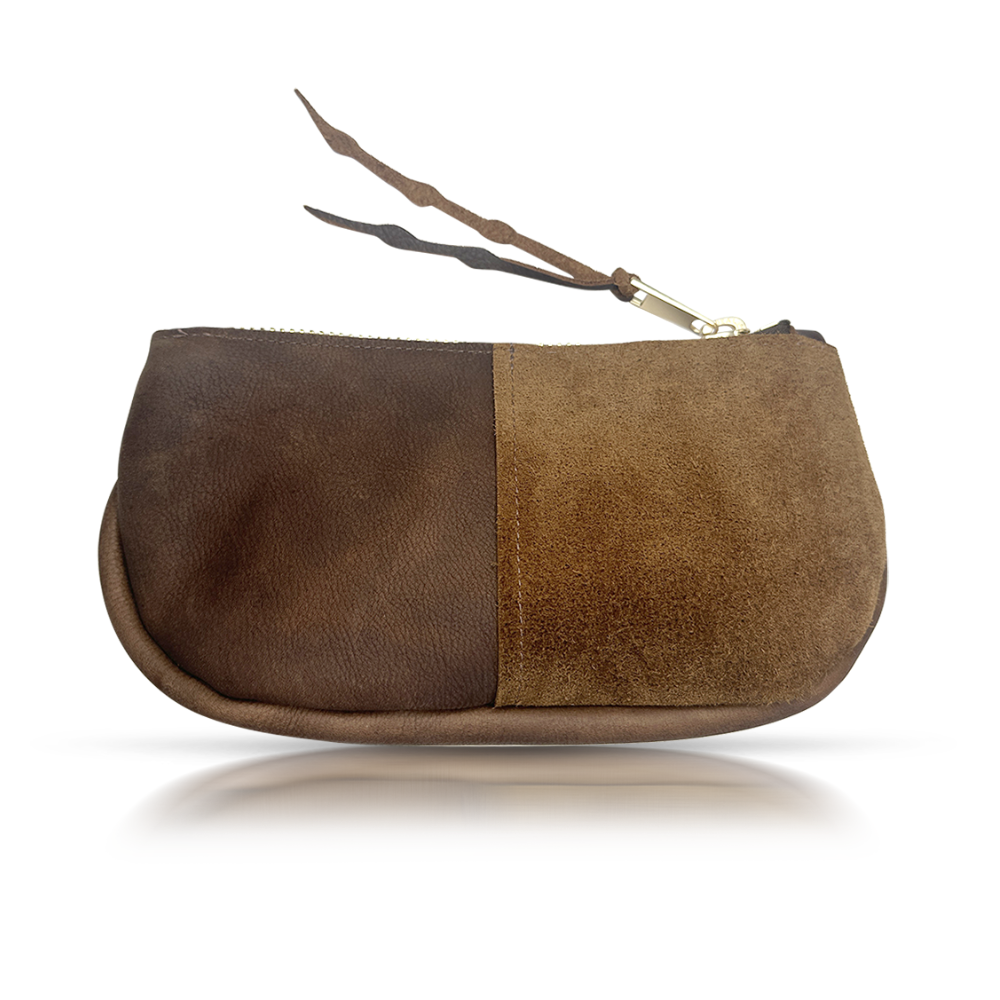 brown leather makeup bag