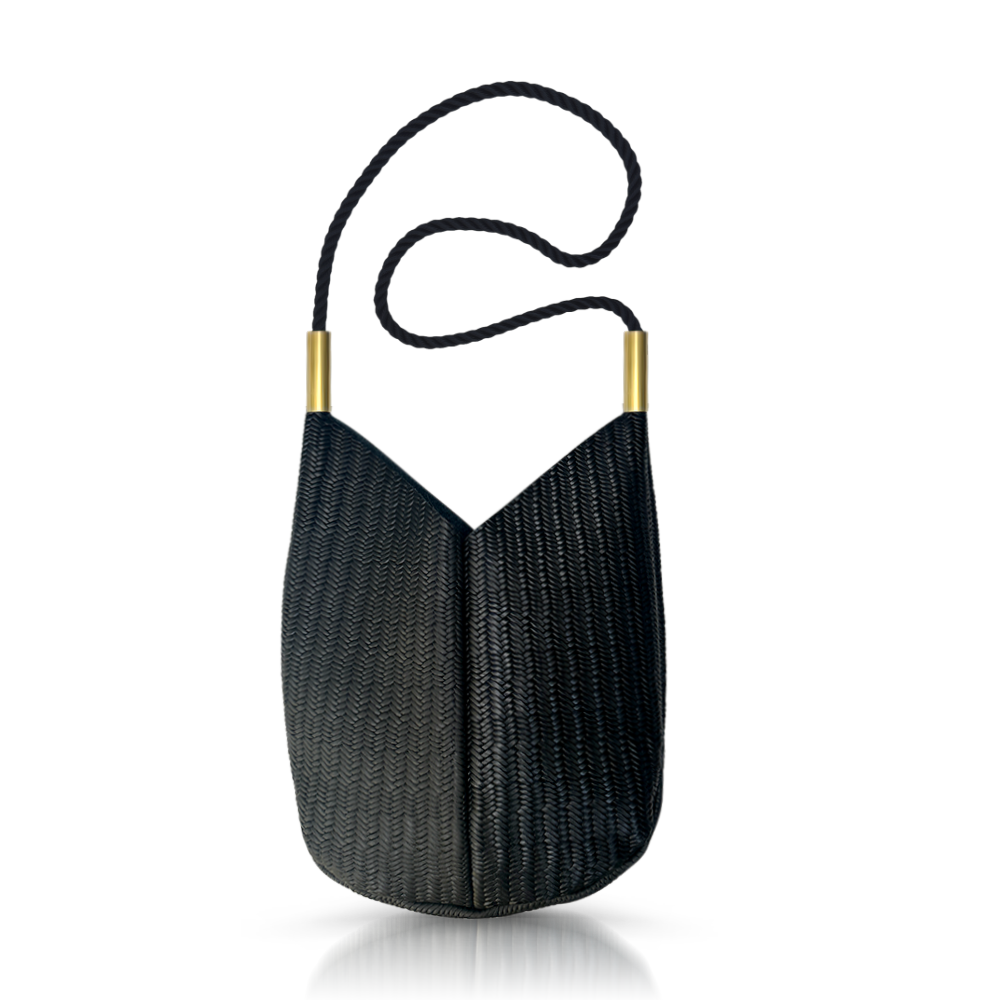 Mermaid Purse | in Black Basketweave Leather