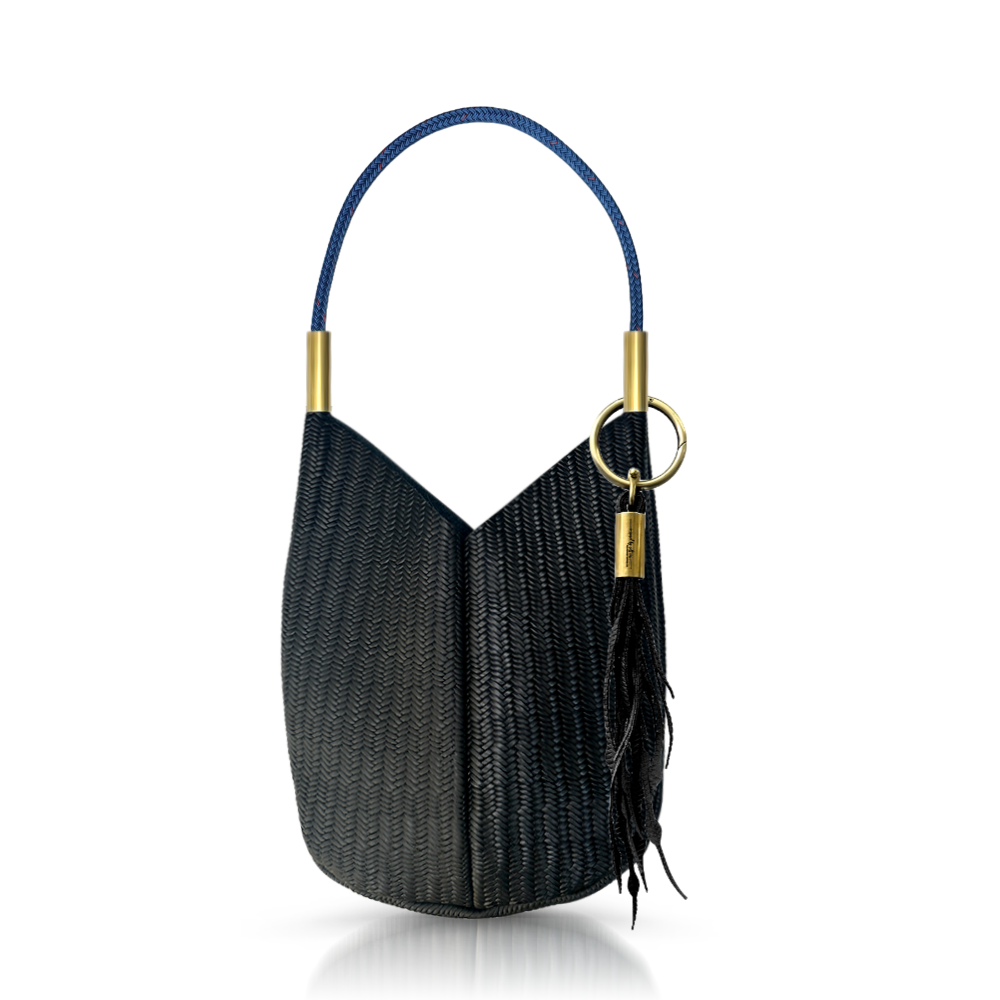 Mermaid Purse | in Black Basketweave Leather