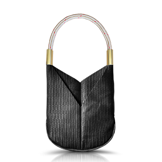 black basketweave leather original tote with gold dock line