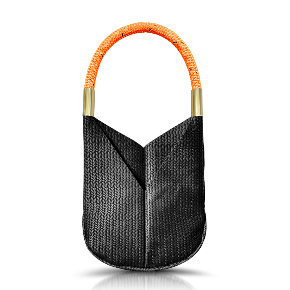 black basketweave leather original tote with neon orange dock line