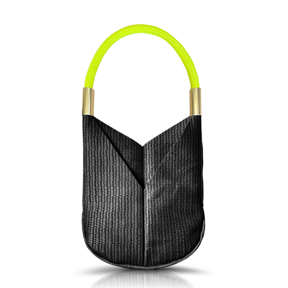 black basketweave leather original tote with neon yellow dock line