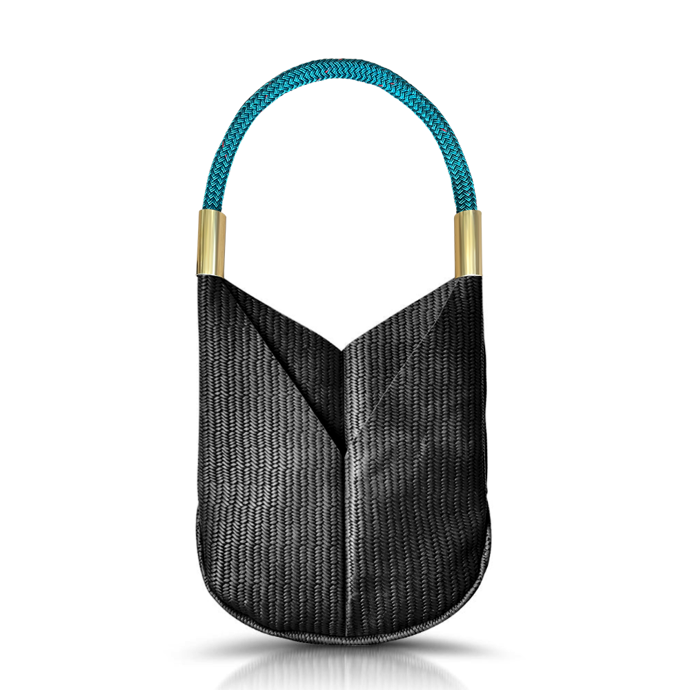 black basketweave leather original tote with teal dock line