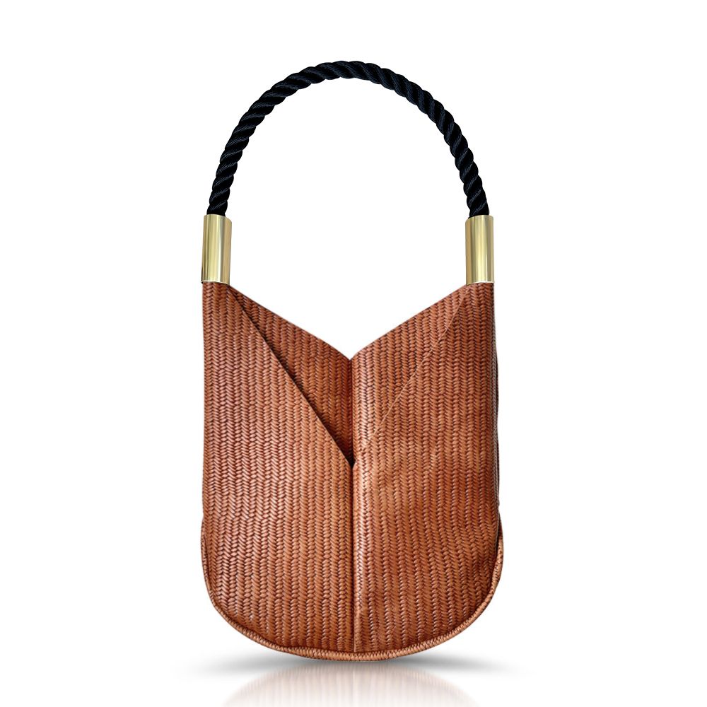 brown basketweave leather original tote with black dock line