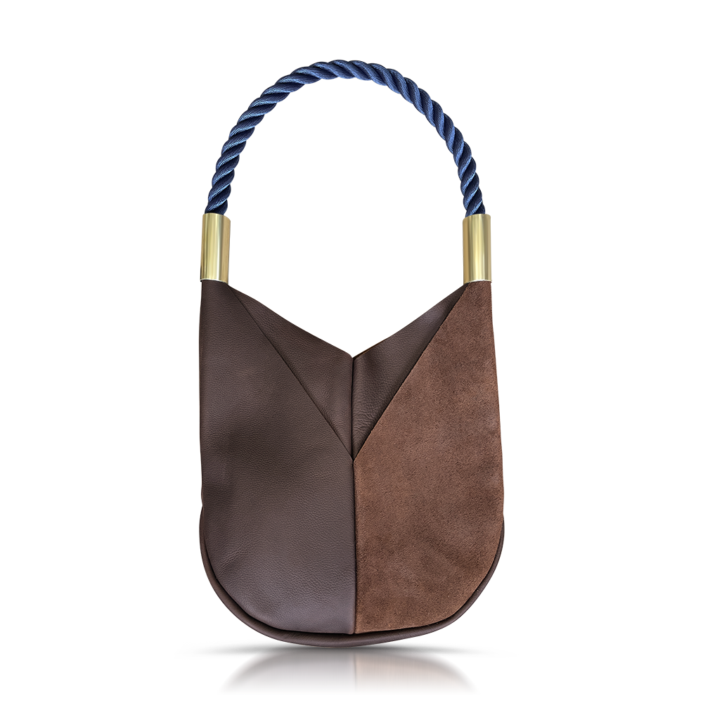 brown leather original tote with navy dockline