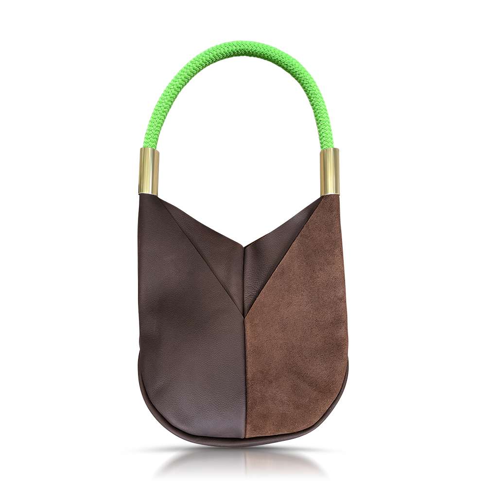 brown leather original tote with neon green dock line