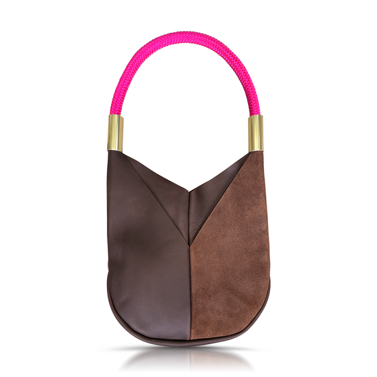 Load image into Gallery viewer, original tote with brown leather and neon pink dock line
