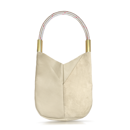 beige leather original tote with gold dock line