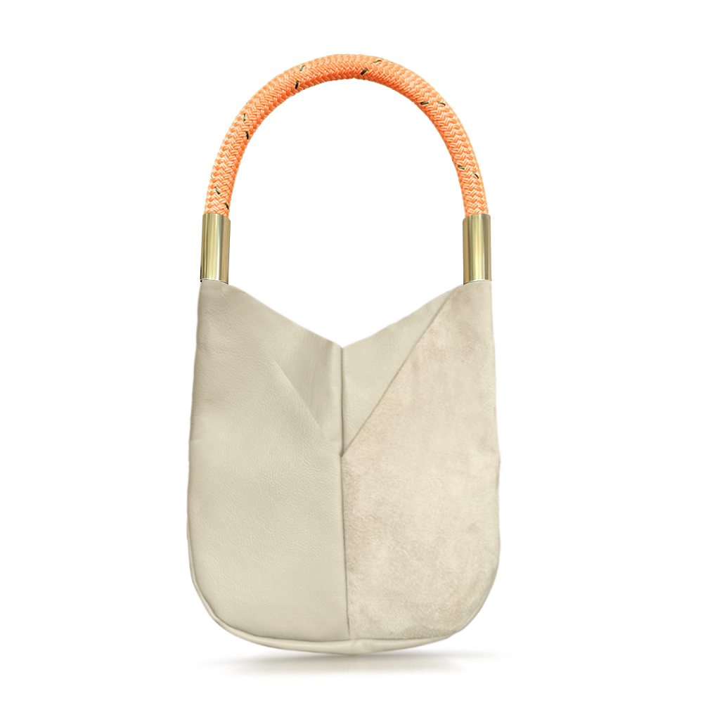 Load image into Gallery viewer, beige leather original tote with neon orange dock line
