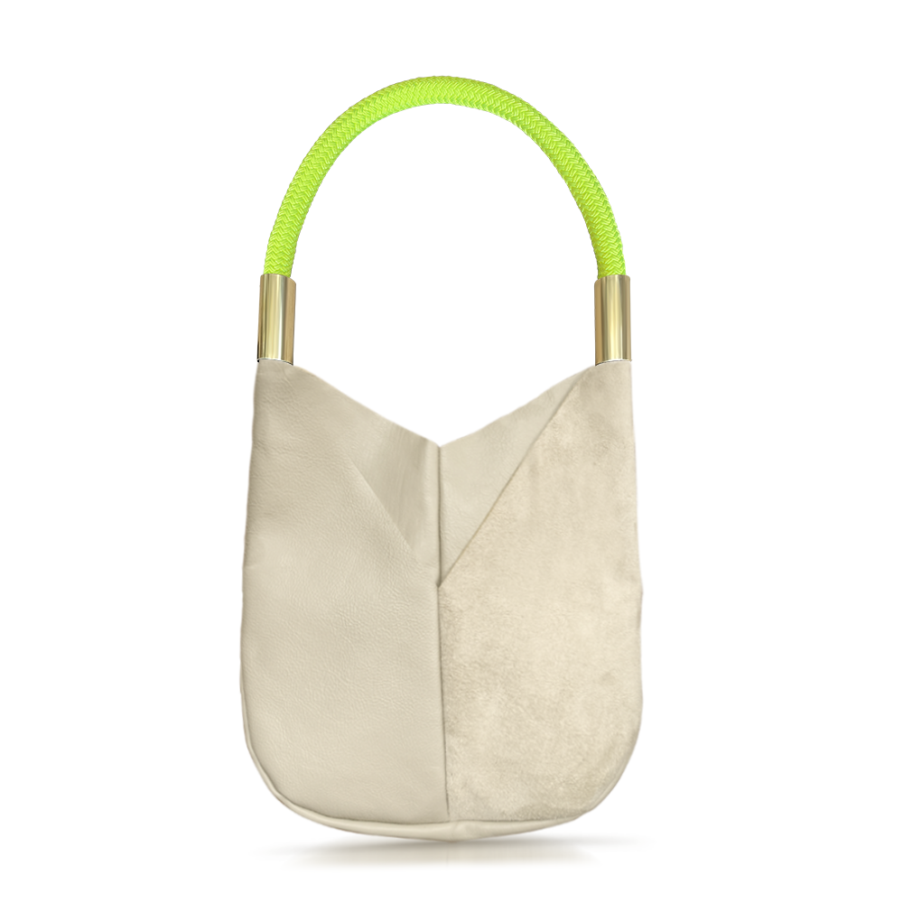 Load image into Gallery viewer, beige leather original tote with neon yellow dock line
