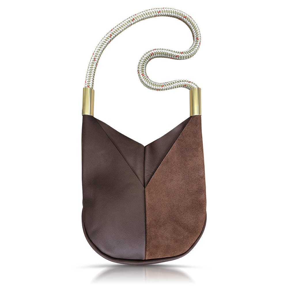brown leather original crossbody tote with gold dockline