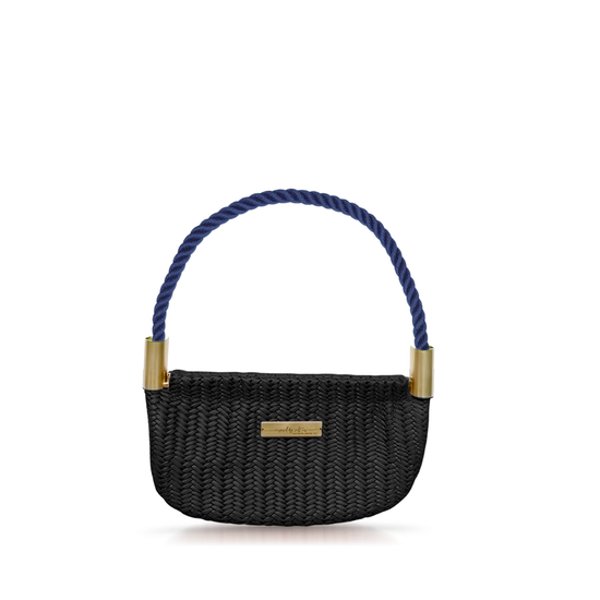 Oyster Shell Bag in Black Basketweave Leather