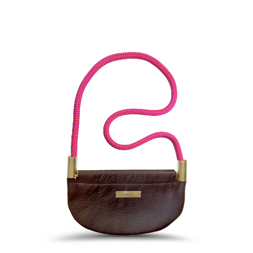 Oyster Shell #Rope Color_Neon Pink#Rope Handle Length_Shoulder (35")#Add Ons_Handbag Only
