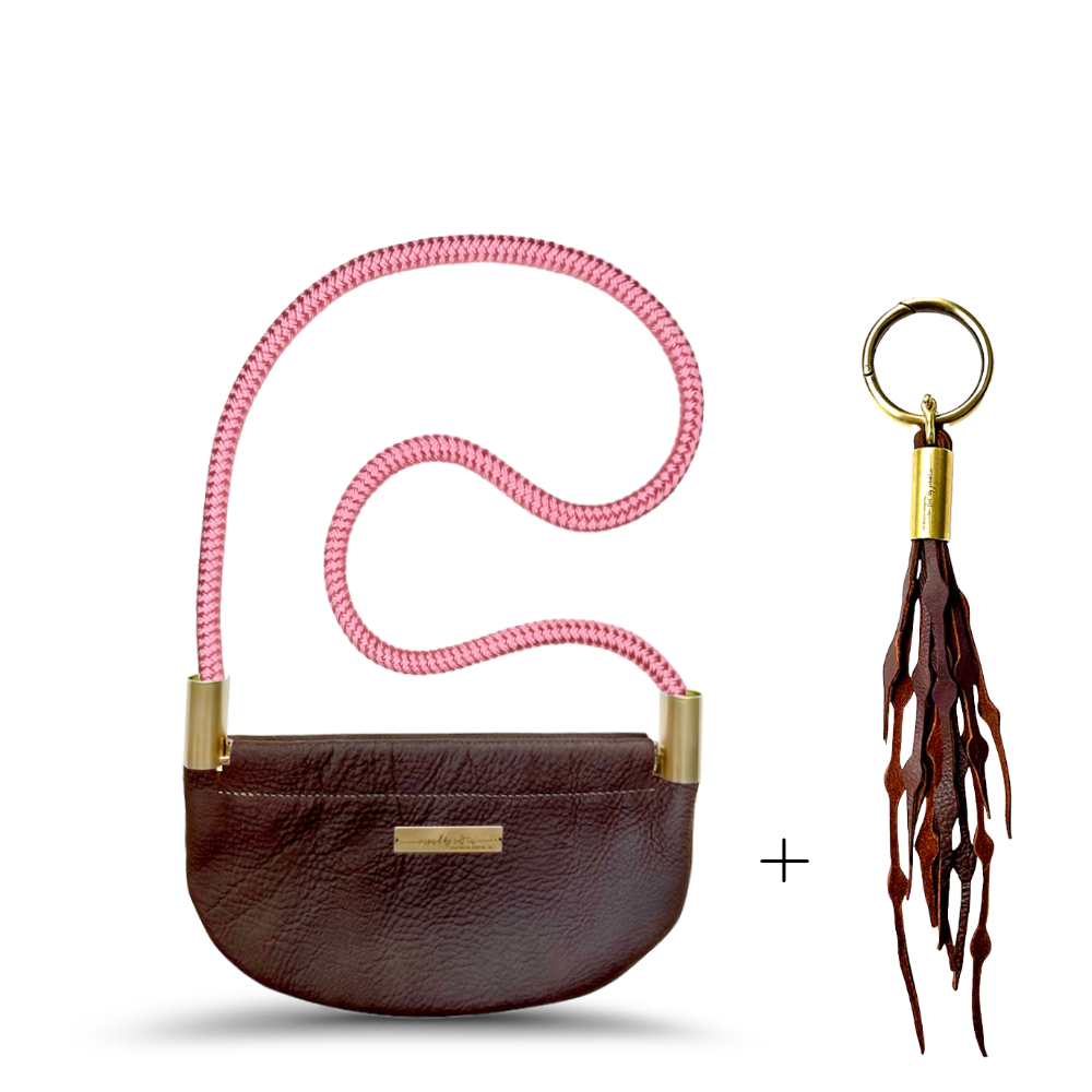 Shell #Rope Color_Pink Beach Rose#Rope Handle Length_Shoulder (35")#Add Ons_Add a Matching Seaweed Tassel (save $10)