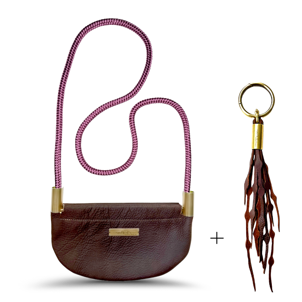 Shell #Rope Color_Purple Beach Rose#Rope Handle Length_Crossbody (50")#Add Ons_Add a Matching Seaweed Tassel (save $10)
