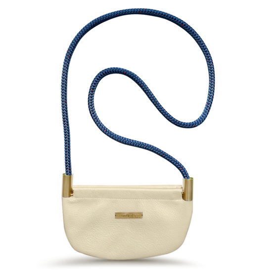 driftwood leather oystershell bag with harborside blue dock line