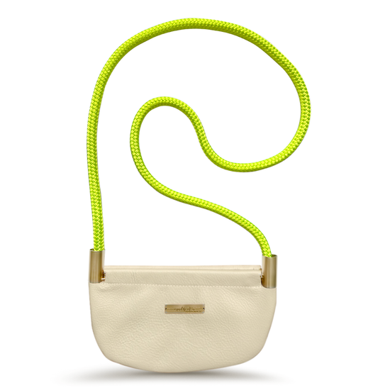 driftwood leather oystershell bag with neon yellow dock line