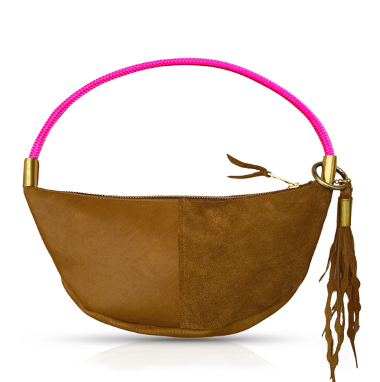 Beach Nut Leather Sling Bag with Dock Line Rope and Seaweed Tassel