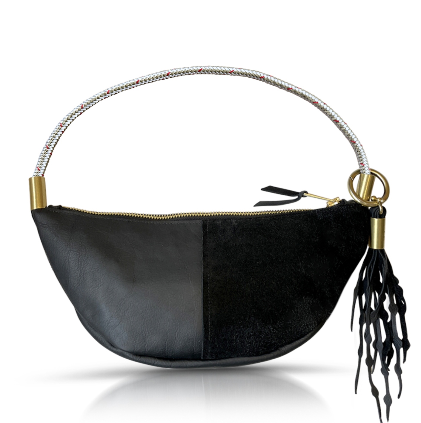 Black leather tassel sales bag