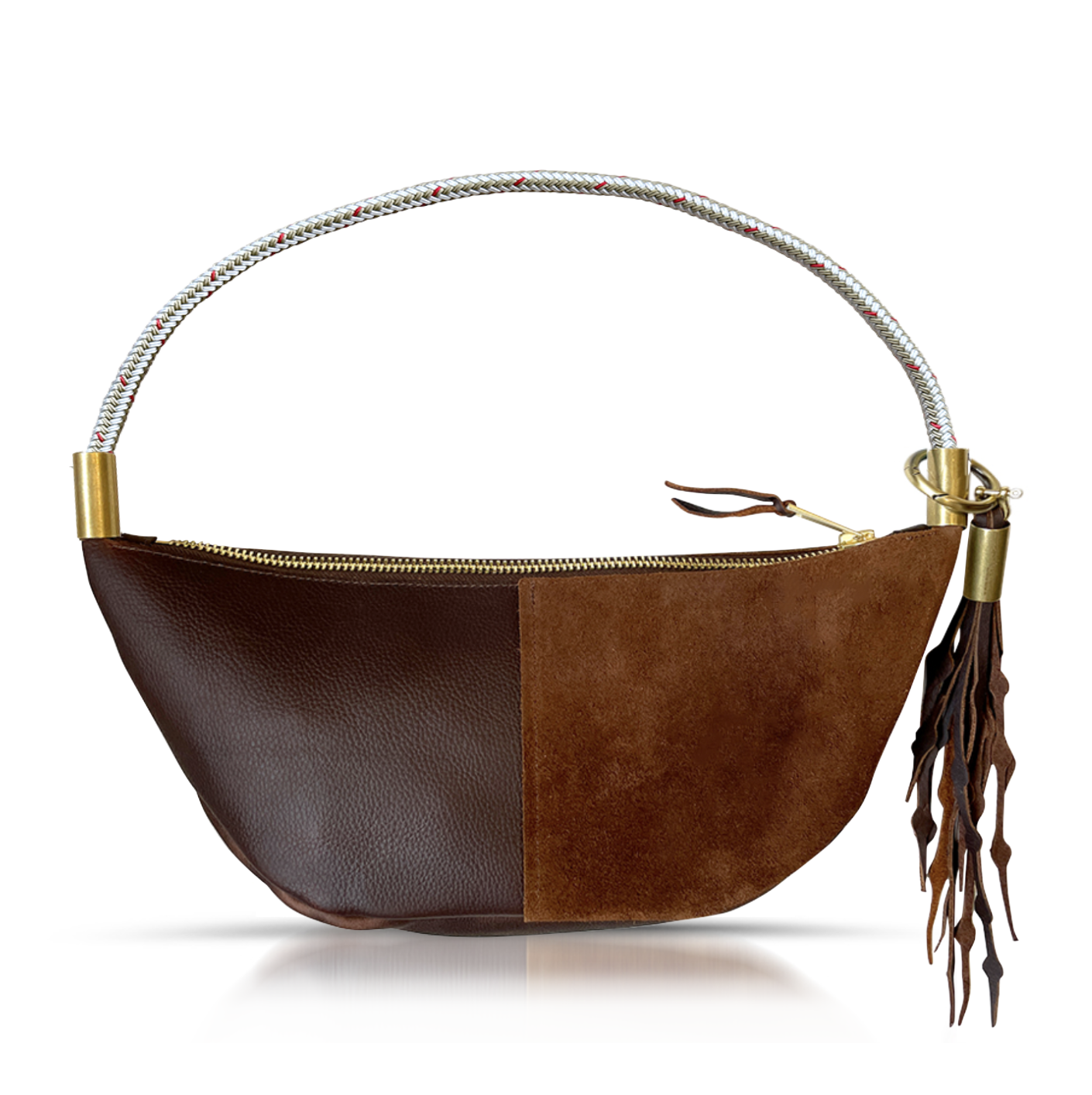 brown leather sling bag with gold dock line