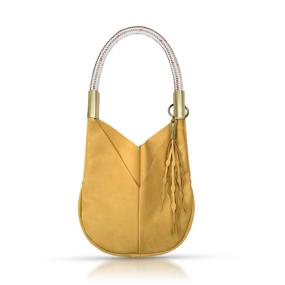 Autumn Sun Nubuck Leather Small Tote Bag with Dock Line Rope Handle